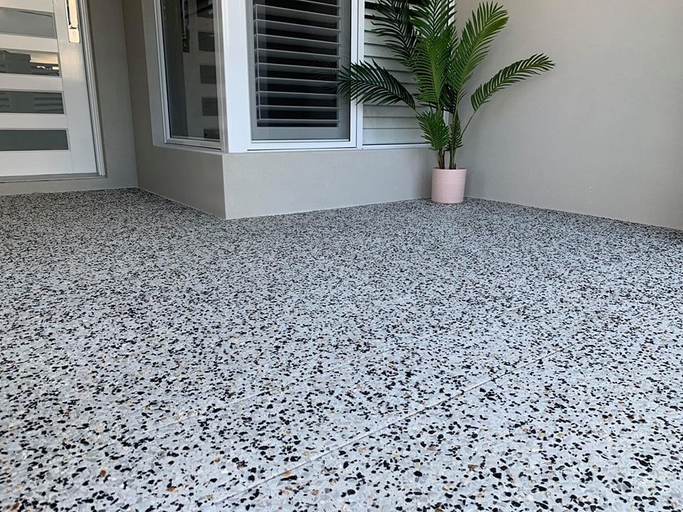 decorative concrete by a front door